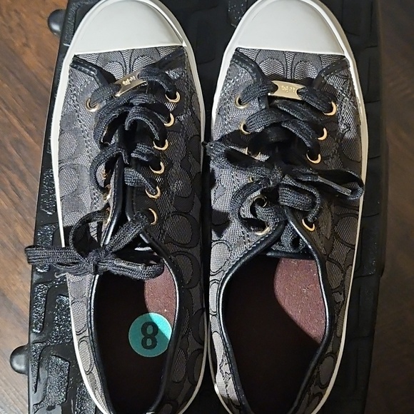 Coach Shoes - Coach Black Signature Court Sneaker with Gold Hardware